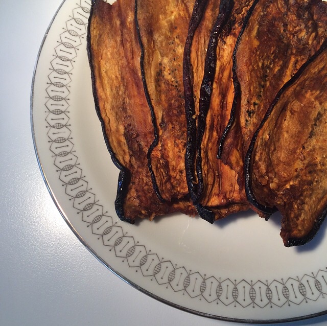 Raw vegan bacon aubergine Christine